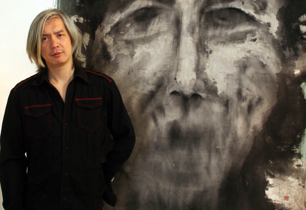 Clem So with portrait 'Transient'